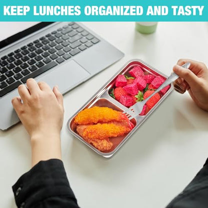 Vesici 12 Pack Stainless Steel Bento Boxes with Tableware Set 15 oz 2 Compartments Snack Box Containers with Leakproof Lids, Divided Meal Prep Lunch Box Food Container Dishwasher Safe - style: 2 Compartments