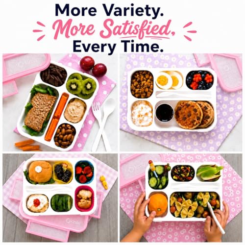 kinsho Glitter Bento Box Lunch Box for Kids Girls, Cute School Snack Meal Prep Container for Lunches, Pink - color: Pink Glitter
