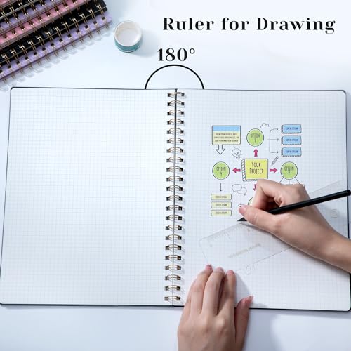 Yoment Graph Paper Notebook Spiral Notebook 8.5 x 11 A4 Large Grid Paper Notebooks, 100 GSM Thick Graph Paper, Plastic Cover Graphing Notebook for Work School Engineering, A4 Black - color: Black, style: E - Graph - A4