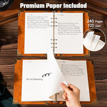 Ovesmusl PU Leather A5 Binder 6 Ring Refillable Journal 100 GSM 240 Pages | Refill Paper Include A5 Planner Binder Loose Leaf Binder Notebook 5.7”x8.3”, Green Tree - color: Green Tree