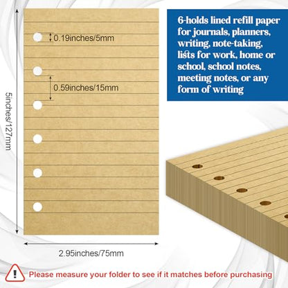 Ireer 6 Hole Mini Lined Paper Refill 200 Sheets Blank Planner Refills Loose Leaf Papers 3 x 5 Inches for Binders Planner Inserts Mini Ruled Filler Books Memo Papers Notebooks(Kraft) - color: Kraft