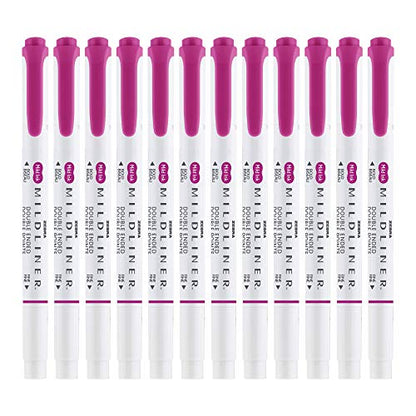 Zebra Pen Mildliner Dual-Tip Highlighters, Broad and Fine Tips, Ideal for Bible Highlighting, No Bleed, School Supplies, Teacher Supplies, and Office Supplies, Mild Fuchsia Ink, 12-Pack (78470upc) - color: Fuchsia