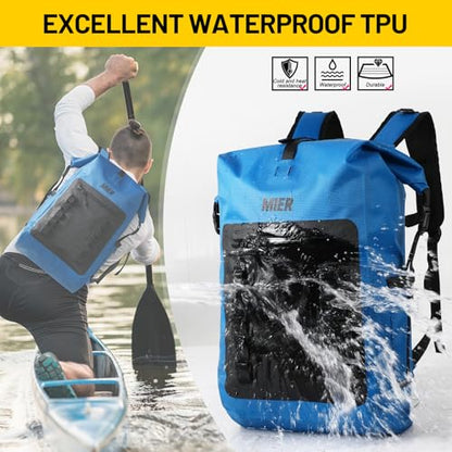 MIER Roll Top Waterproof Backpack Floating Dry Bag for Men Women | Heavy Duty Dry Sack, Cushioned Back, Multi-Pockets, Adjustable Chest Strap,For Kayaking Beach Boating Swimming Hiking Travel - color: Blue