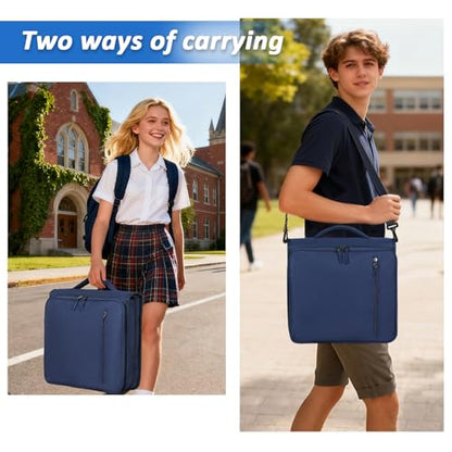 2 Inch 3 Ring Zipper Binder with Multi-Pocket, 6-Tab Expandable File Folder, Fits 14” Laptop, Zipper Bag Fits 500 Sheet Capacity with Handle & Shoulder Strap(Blue) - color: Blue