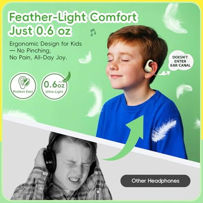 ANCwear Kids Open Ear Headphones for School & Sports, 85dB Safe Volume Bluetooth 5.3, 17g Lightweight Air Conduction, IPX6 Waterproof with Mic, Magnetic Charging, 10H Battery, Ages 5+ Beige - color: Beige