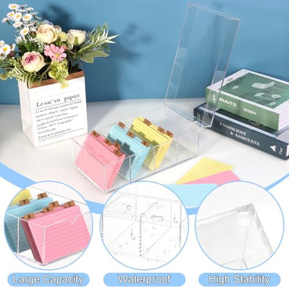 3 x 5 Inch Acrylic Index Card Holder Clear Index Card Box Note Card Organizer with 150 Ruled Lined Index Cards 30 Kraft Dividers A-Z Stickers 4 Divider for Holds 600 Cards Tabs Note Recipe Cards