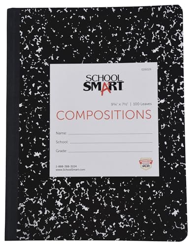 School Smart Hard Cover Ruled Composition Book, 9-3/4 x 7-1/2 Inches, 100 Sheets