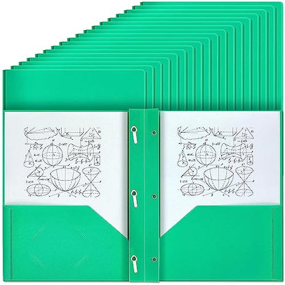 Yeaqee 60 Pcs Green Plastic Folders with Pockets and Prongs Plastic Folder 2 Pockets 3 Prongs with Card Slot for Office, School for Students, Teachers, Office Workers - color: Green