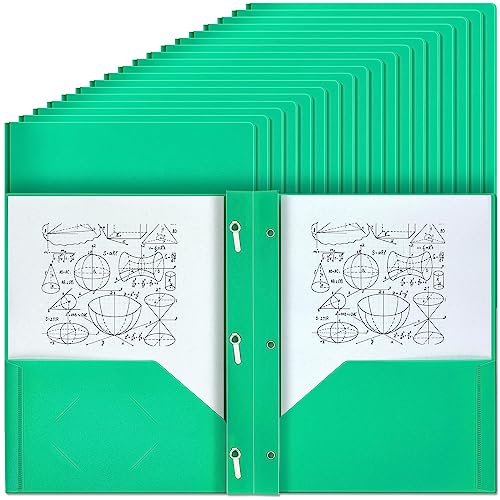 Yeaqee 60 Pcs Green Plastic Folders with Pockets and Prongs Plastic Folder 2 Pockets 3 Prongs with Card Slot for Office, School for Students, Teachers, Office Workers - color: Green
