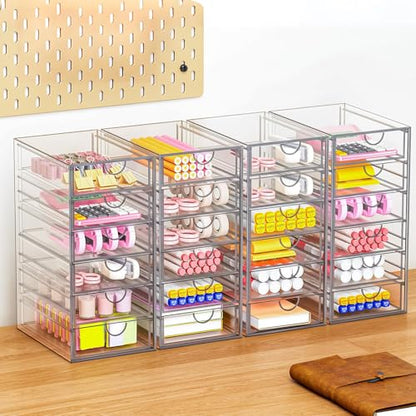 YFXCVSL Acrylic Makeup Organizer with 31 Drawers, 6 Pack Clear Storage Drawers, Bathroom Makeup Organizer for Palettes, Cosmetic, and Beauty Supplies,Ideal for Vanity, Cabinet,Desk Organization - size: 31 Drawers