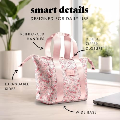 Fit & Fresh Remi Lunch Bag for Women Work – Neoprene Lunch Tote with Containers & Ice Pack, Reusable Meal Prep Lunch Box, Large Capacity, Machine Washable - color: Pink Ditsy Flowers