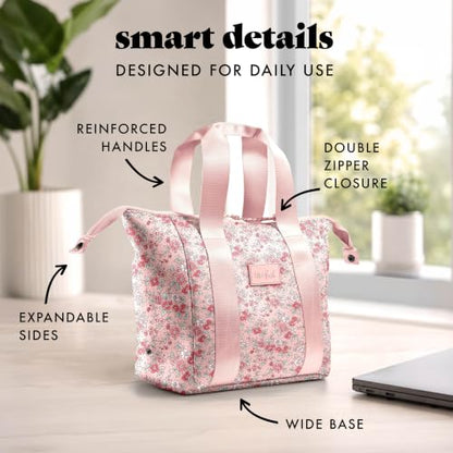 Fit & Fresh Remi Lunch Bag for Women Work – Neoprene Lunch Tote with Containers & Ice Pack, Reusable Meal Prep Lunch Box, Large Capacity, Machine Washable - color: Pink Ditsy Flowers