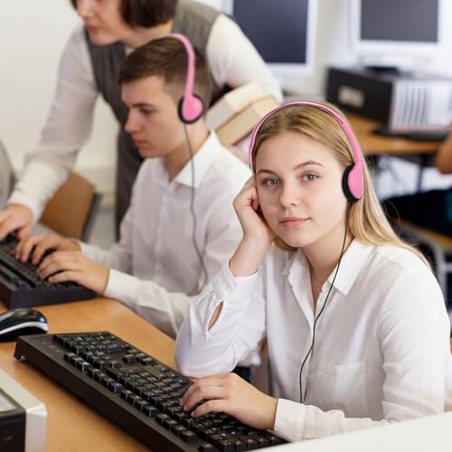 Konohan 30 Pack Headphones Bulk Headphone for School Classroom Student Wired Headphones Adjustable with 3.5 mm Jack for Adults (Pink) - color: Pink