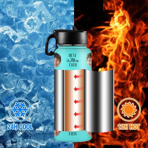 D-Story Personalized Water Bottle with Straw Lid - Custom Face Photos & Text to Prevent Loss, 18 oz Leak-Proof Stainless Steel Insulated Flask, Picture Gifts for Birthday Anniversary Back to School - color: Face Picture