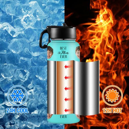 D-Story Personalized Water Bottle with Straw Lid - Custom Face Photos & Text to Prevent Loss, 18 oz Leak-Proof Stainless Steel Insulated Flask, Picture Gifts for Birthday Anniversary Back to School - color: Face Picture