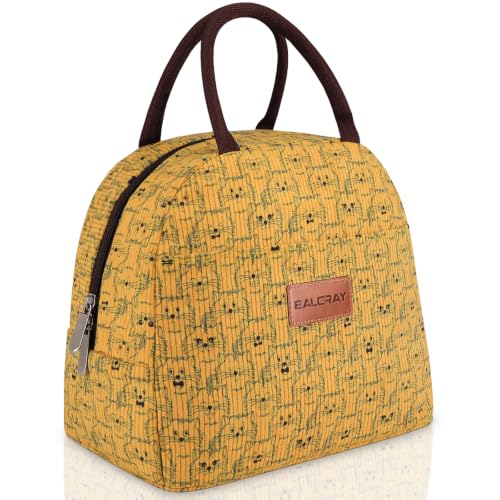 BALORAY Lunch Bag for Women Men Cute Reusable Insulated Lunch Box Large Capacity Lunch Tote Bag for Work, Picnic or Travel(Corduroy Yellow With Cat) - color: Corduroy Yellow With Cat, size: M