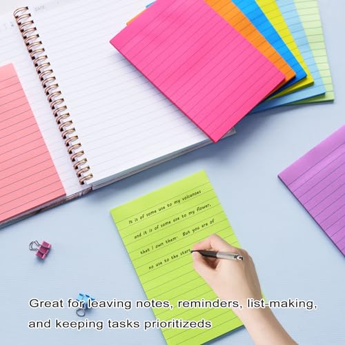 9 Pack Lined Sticky Notes 4x6 in Post Sticky Notes with Lines, 9 Bright Colors Self Sticky Notes Pad Its, Large Ruled Sticky Note for Office, Home, 35 Sheets/Pad - size: 4x6 in
