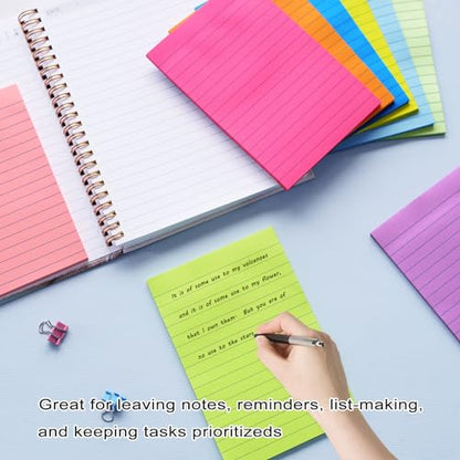 9 Pack Lined Sticky Notes 4x6 in Post Sticky Notes with Lines, 9 Bright Colors Self Sticky Notes Pad Its, Large Ruled Sticky Note for Office, Home, 35 Sheets/Pad - size: 4x6 in