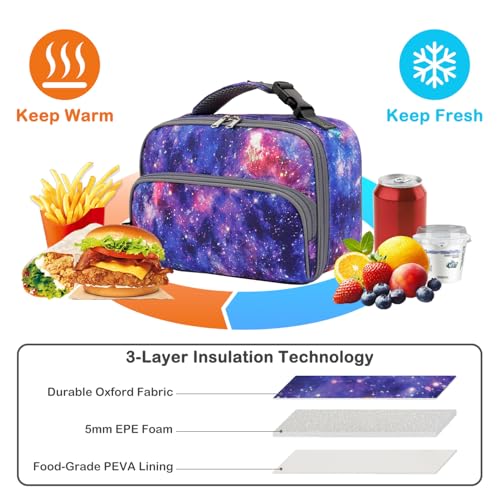 FlowFly Kids Lunch box Insulated Soft Bag Mini Cooler Back to School Thermal Meal Tote Kit for Girls, Boys, Galaxy - color: Galaxy