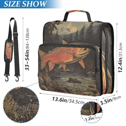 Cute Fish Trout Zipper Binder Bag 3 Ring with Handle Shoulder Strap, Binder File Organizer Bag Storage Case for Work Office School