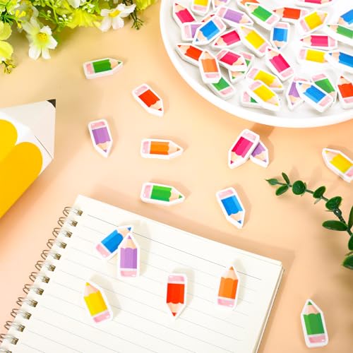 JarThenaAMCS 70Pcs Welcome Back to School Mini Bulk Erasers Colorful Pencil Shape Erasers Cute Pencil Collection Erasers for First Day of School Party Classroom Stationery Supplies - style: Colorful Pencil