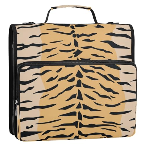 Tigers Stripe Brown Zipper Binder Bag 3 Ring with Shoulder Strap Zippered Binder Fits 13 Inch Laptop File Folder Document Organizer for College Office Supplies - color: Tigers Stripe Brown