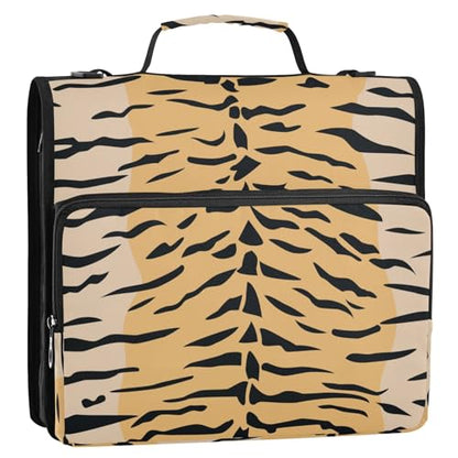Tigers Stripe Brown Zipper Binder Bag 3 Ring with Shoulder Strap Zippered Binder Fits 13 Inch Laptop File Folder Document Organizer for College Office Supplies - color: Tigers Stripe Brown