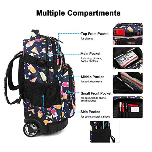 Tilami Rolling Backpack Armor Luggage School Travel Book Laptop 18 Inch Multifunction Wheeled Backpack Students - color: Summer Black