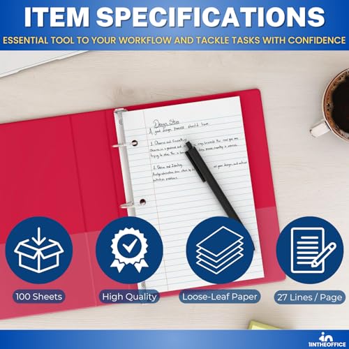 1InTheOffice College Ruled Filler Paper 5.5 x 8.5 Mini Binder Filler Paper, White, 100 Sheets/Pack