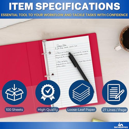 1InTheOffice College Ruled Filler Paper 5.5 x 8.5 Mini Binder Filler Paper, White, 100 Sheets/Pack