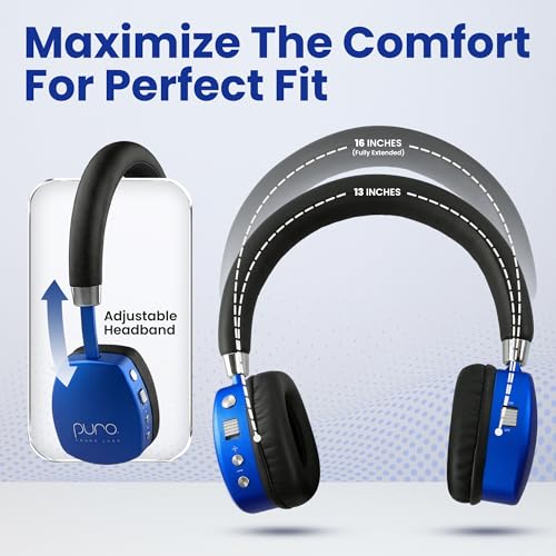 Puro Sound Labs Noise Cancelling Headphones for Kids - 85 dB Volume Limit, Built in Mic, 35-Hour Battery, Lightweight On Ear Design & Comfy Fit, Bluetooth Headphones for Kids – PuroQuiet Plus, Blue - color: Blue