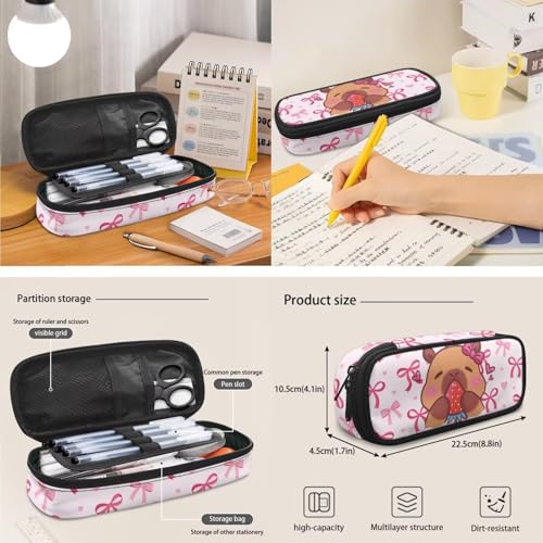 3-in-1 School Backpack for Teens Girls,Capybara Strawberry Kids Backpack with Adjuatable Strap 17 Inch Bookbag Set with Lunch Box and Pencil Case - color: Pink Bows-capybara Strawberry