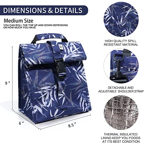 SUNNY BIRD Insulated Lunch Bag Rolltop Lunch Box (Blue Bamboo) - color: Blue Bamboo