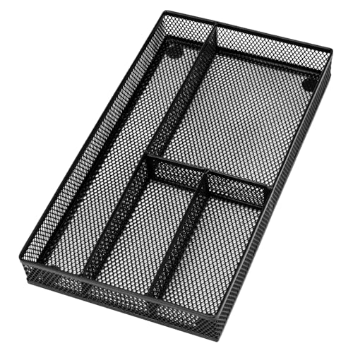 shenee Desk Drawer Organizer Tray,Drawer Organizer for Office and Home,Desk Organizer with Drawers,4 Compartments,Non-Slip Desk Organizers and Accessories for Stationery Makeup School (Black) - size: 11"L x 6.1"W x 1.4"H