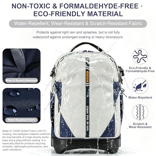 NEW TILAMI 18 Inch Expandable Rolling Backpack with 6-Wheel Stair Climbing, Waterproof Wheeled School Bag with 15.6" Laptop Sleeve for Boys Girls, Carry-on Luggage 98cm Dual-Height Handle - White - color: White