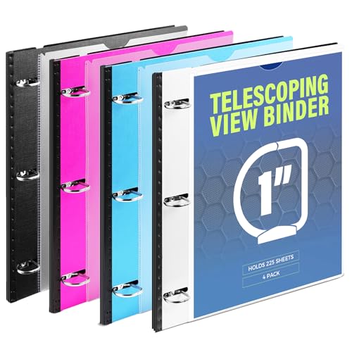 WOT I 4-Pack Telescoping 3 Ring Binder 1 Inch, Expandable Flexible Binder - Patented Design for Easy Portability, Holds 8.5"x11" Paper, Perfect for School, Office&Home Organization - color: Neutral Assortment -With Front Cover, size: 1 Inch