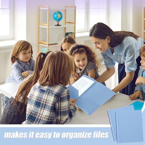 Gueevin 150 Pcs Plastic Folders with Pockets, Two Pocket Folder Fit 8.5 x 11 Inch Letter Size Paper, Heavy Duty School Folders Business Card Holder for Home Office School Bussiness (Haze Blue) - color: Haze Blue