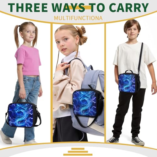 Blue Lightning Dragon Lunch Box for Boys Girls Kids Insulated Lunch Bag Cool Dinosaur Animal Reusable Lunch Cooler Tote Bags Thermal Lunchbags with Side Pocket for Work School Picnic - color: Dragon Blue