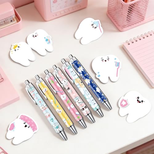 Dental Sticky Notes with Pens Gifts - Wxiben 24 Pcs Dental Assistant Ballpoint Pens Teeth Notepads Set Dental Hygienist Assistant Appreciation Gifts for Party Office Home Coworkers Women Doctor Nurse - color: Dental Assistant