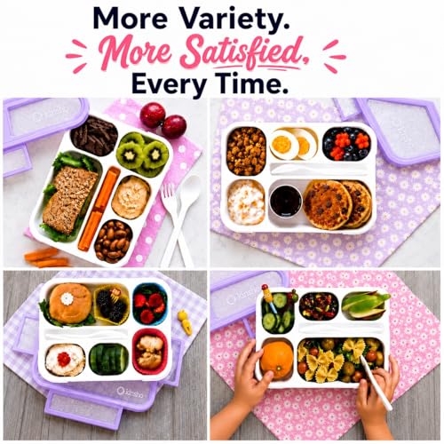 kinsho Glitter Lunch Box Bento-Boxes for Girls, Meal and Snack Containers for Toddler Daycare, School, Travel, 6 Divided Sections, Cute Bentobox, Leak-Resistant, Utensils, Purple Lilac Sparkle - color: Purple Glitter