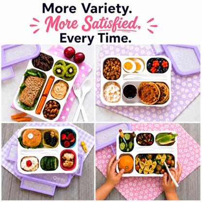 kinsho Glitter Lunch Box Bento-Boxes for Girls, Meal and Snack Containers for Toddler Daycare, School, Travel, 6 Divided Sections, Cute Bentobox, Leak-Resistant, Utensils, Purple Lilac Sparkle - color: Purple Glitter
