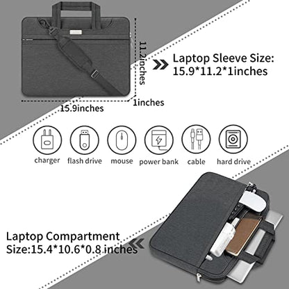 HESTECH 15.6 Inch Laptop Shoulder Bag - Case Sleeve for MacBook Air 15Inch M2/M3, MacBook Pro 16 Inch M3/M4, Acer/HP/Dell/Asus - Black - color: Black, size: 15.6"-16 Inch