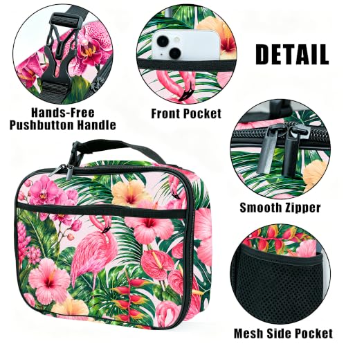 Flamingo Lunch Box Insulated Reusable Lunch Bag Tote Cooler for Women Men Boy Girl School Work Office Picnic - color: Flamingo