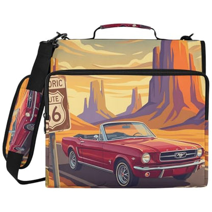 Car 2inch 3 Ring Zipper Binder Multi-Pocket Storage Holds 14 Inch Laptop for Students and Office Use - color: Car