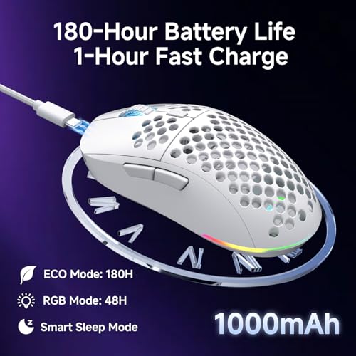 DIERYA M1 Wireless Gaming Mouse, 24000DPI, 180Hrs Battery, 16.8M RGB, 6 Programmable Buttons, Lightweight, Tri-Mode (2.4G/BT5.2/USB-C) for PC/Mac/Laptop - White - color: White