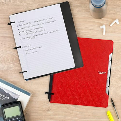 Five Star Flex Refillable Notebook + Study App, College Ruled Paper and 1 Inch TechLock Ring Binder with Pockets, Tabs and Dividers, 200 Sheet Capacity, Fire Red (29328AB2) - color: Red, size: 1 Count (Pack of 1)
