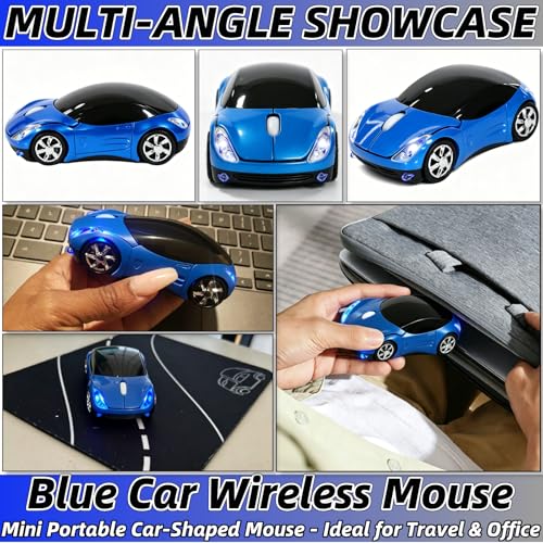 Blue Wireless Mouse，Mini Car Computer Mouse，1600DPI 2.4G with USB Receiver, Ergonomic Cute Computer Mice for Laptop, PC, Windows, Mac OS (Blue) - color: Blue