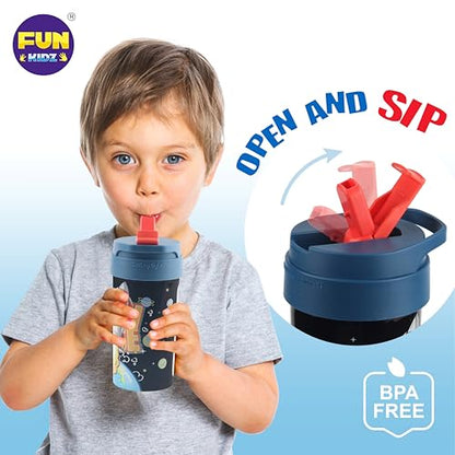 17oz Rocket Kids Water Bottle, Toddler Spout Cover and Carry Handle Design Lid Leak Proof BPA free Cup for Boys Ages 3+ Dishwasher Safe for Sports School Travel with Silicon Straw