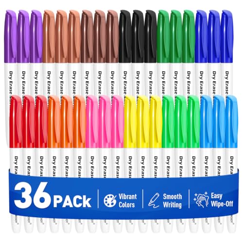 36 Pack Dry Erase Markers Fine Tip, White Board Markers Dry Erase for Kids | 12 Assorted Colors, Dry Erase Pens Bulk Pack for Whiteboard, Classroom, Home & School Supplies - size: 1 Count (Pack of 36)