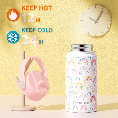 Fimibuke Kids Insulated Water Bottle, 14oz BPA FREE 18/8 Stainless Steel Travel Tumbler Double Wall Vacuum Leak Proof Kids Cup with Straw Metal Water Bottle for School Boys Girls(1 Pack, Rainbow) - color: A1. RAINBOW